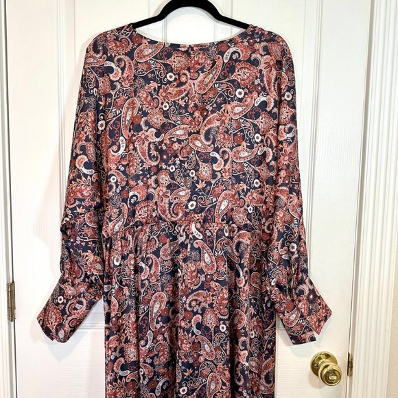 Eloquii Surplice Bodice Paisley Midi Slit Long Sleeve Dress 18 - NEW - Picture 9 of 10